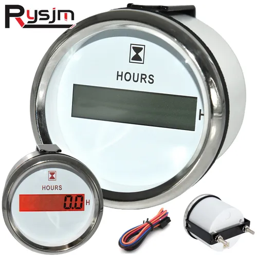 Imagen 1 del producto Medidores de horas digitales personalizados de 52mm y 2 pulgadas, manómetros impermeables con pantalla LCD, medidores de reloj con retroiluminación roja de 9-32V para Motor de barco yate automático
