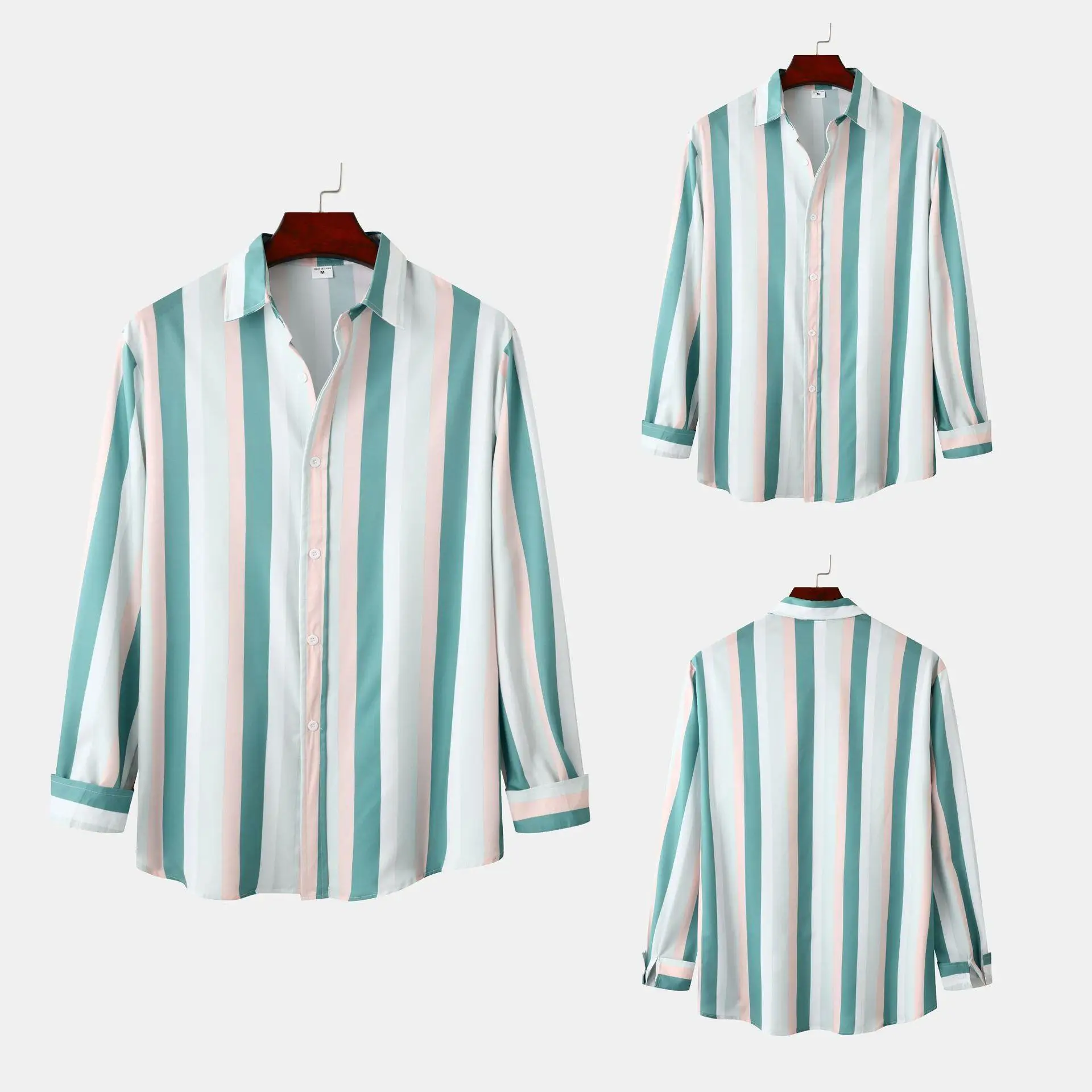 

Мужской длинный полосатый кардиган Sve с лацканами и принтом из вискозы, хлопка, простой молодежный осенний дизайн с открытой рубашкой