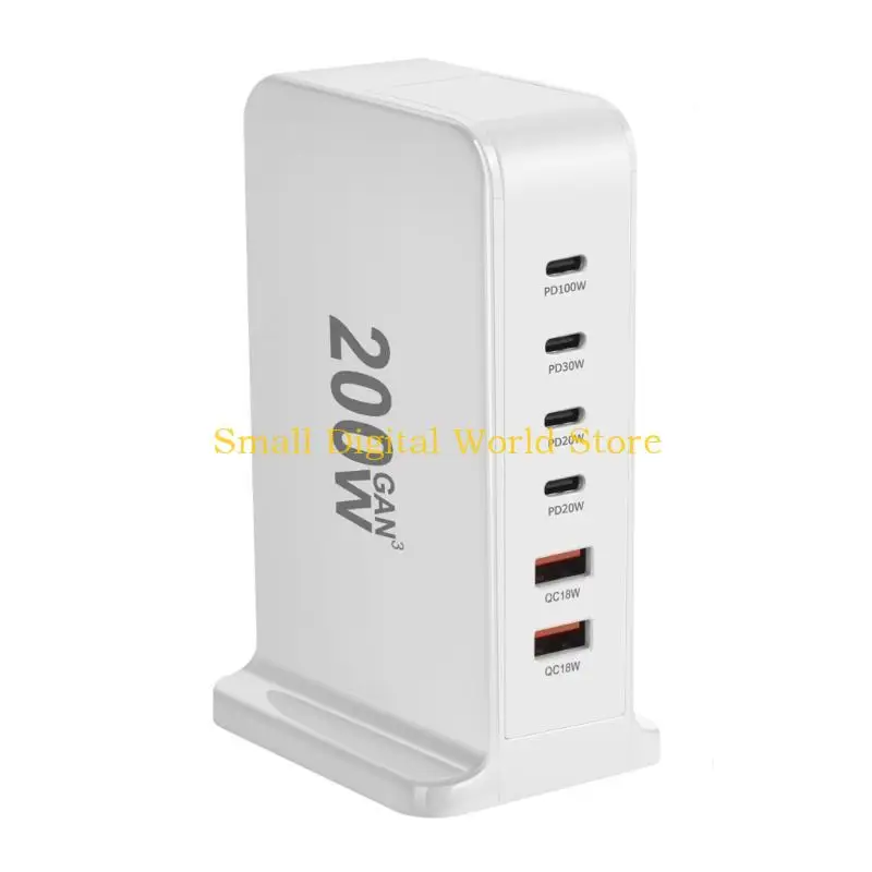 77UB 200 واط 6 منفذ شحن سريع محور الطوب 2 USB + 4 نوع C شحن مكعب صندوق الجدار شاحن محول الطاقة للسفر المنزل