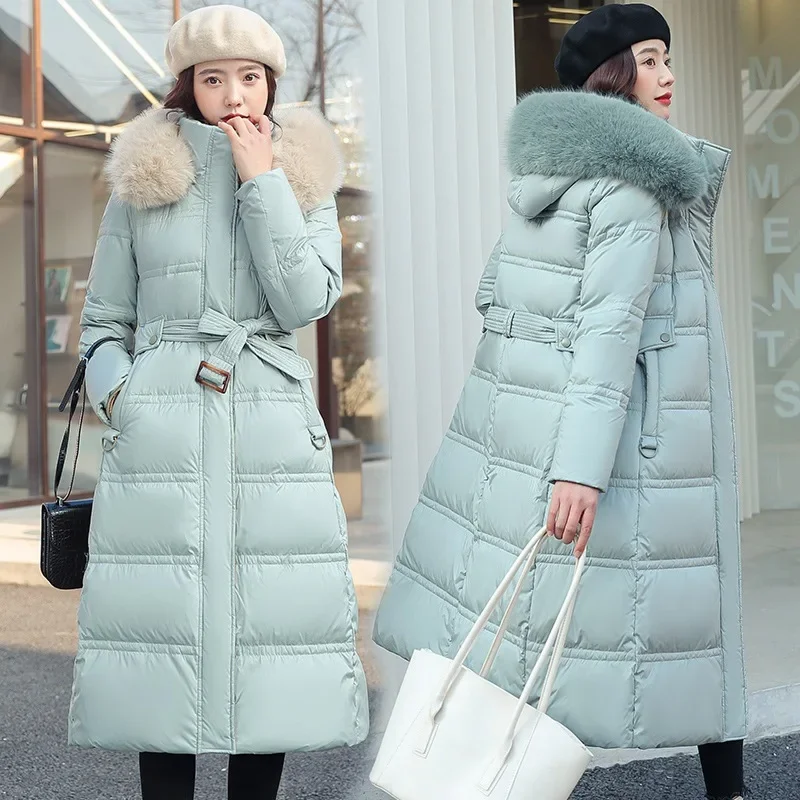 Women's Long Cotton Jacket with Knee Length and Large Fur Collar 2024 Winter New Foreign Trade Korean Version Thick Loose Jacket