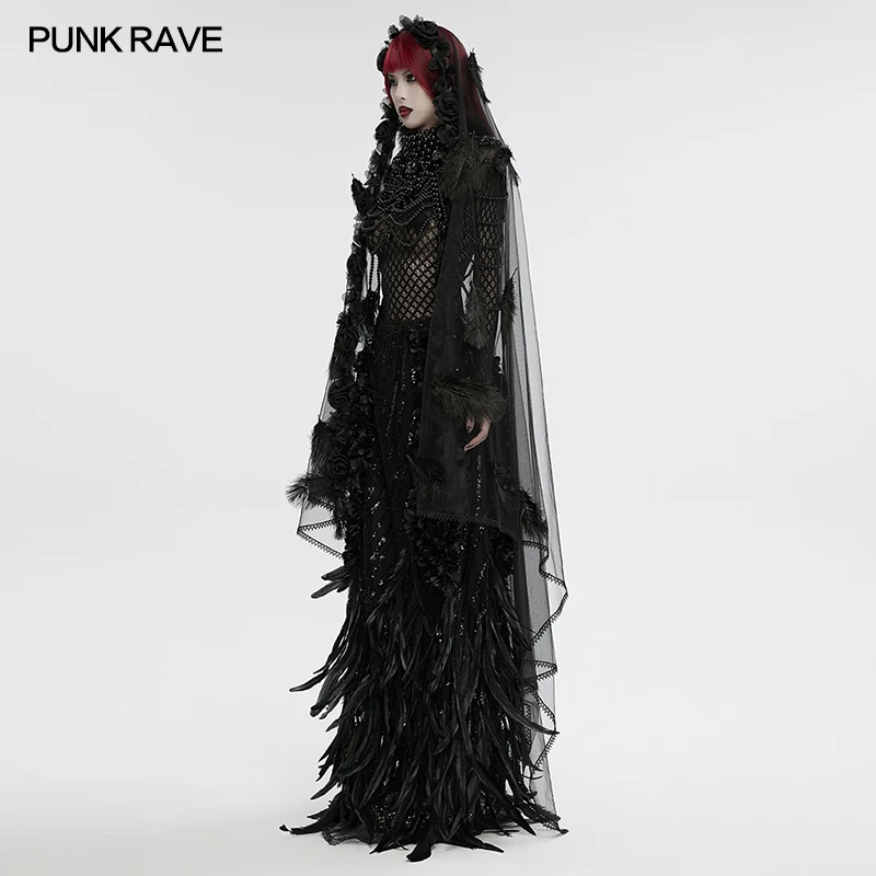 PUNK RAVE Women's Gothic Dynamic Ethereal Featherlightweight Veil 3D Roses Sexy  Bright Exquisite Lace Hem Halloween Accessories