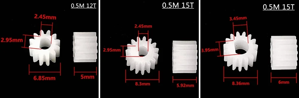 0.5M 12/15 Teeth D Hole 3/4mm Plastic Spindle Gear DIY Model N20 Motor