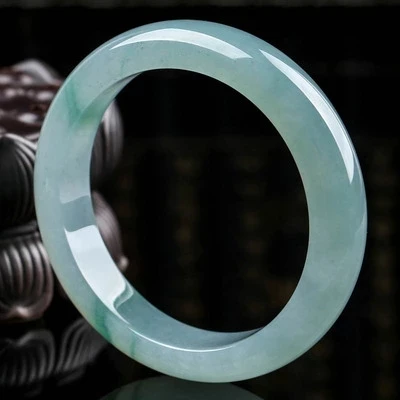 Natural Burmese Jade 54-62mm Light Blue Two-Tone Bracelet Elegant Princess Woman Jewelry