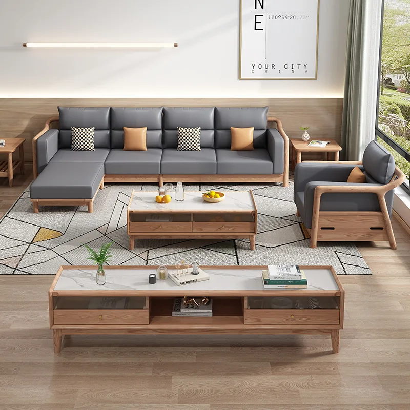 Modern simple wooden soft rests with concubine seat removable and washable living room home sofa