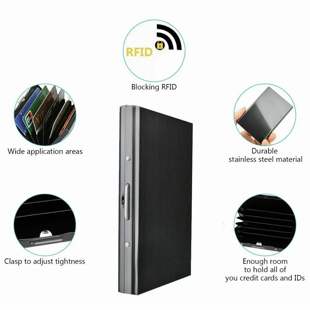 RFID Blocking Card Holder for Men, Metal Slim Wallet, Money Bag, Anti-scan Titular do cartão de crédito, Fino ID Case, Amigos Impressão, Masculino