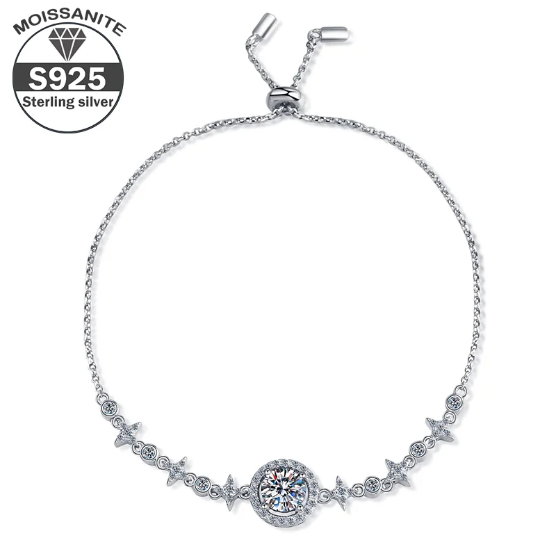 

1ct Moissanite Sterling Silver Bangle Charm Wedding Bracelet Fine Jewelry Star Bracelet Birthday and Mother's Day Gift