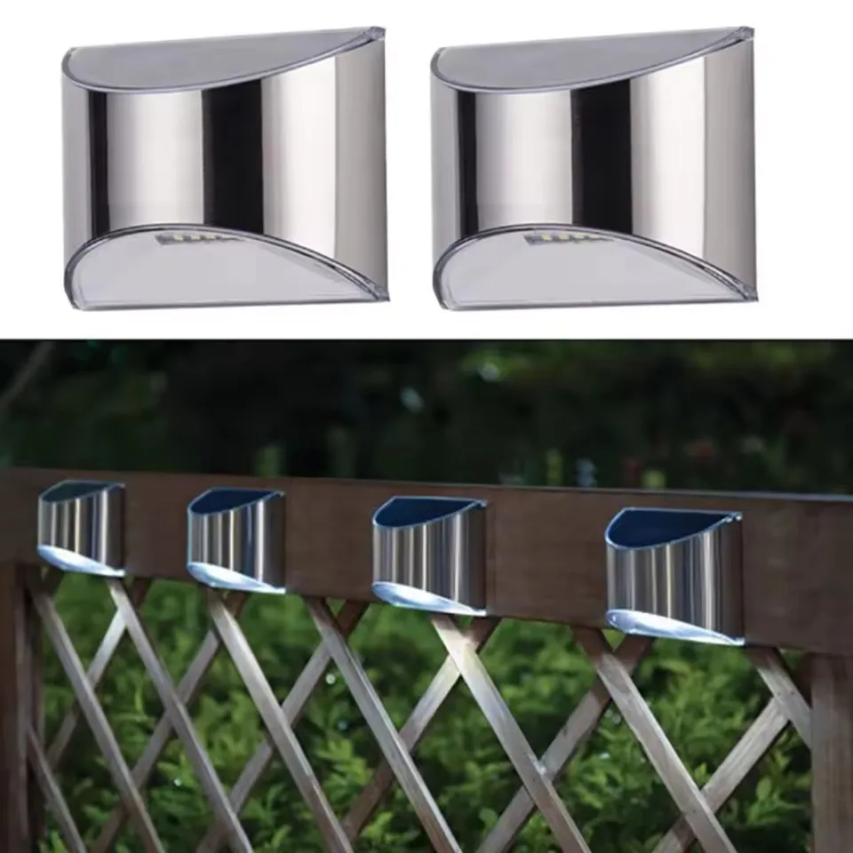 

2PCS Stainless Steel Solar Wall Lights Courtyard Waterproof Outdoor Lighting Emergency Patio Step For Garden Fence and Street