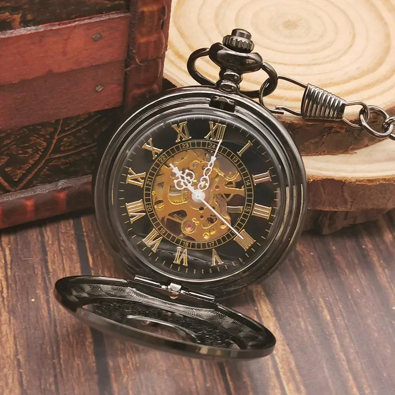 Classic Transparent Glass Cover Hand Wind Fob Watch Antique Retro Pocket Watches Mechanical For Men Women Gift