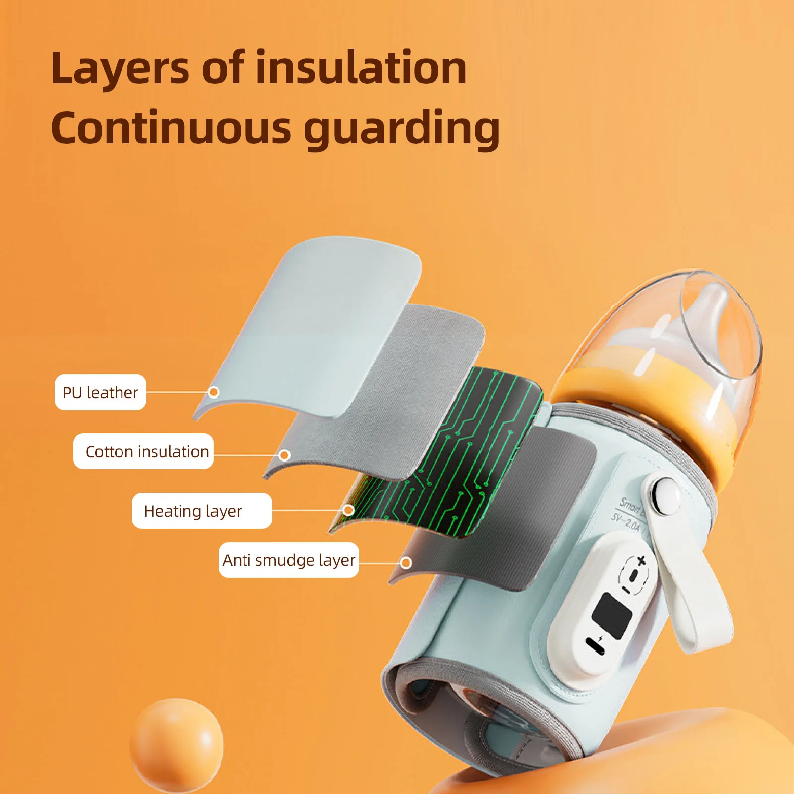 Подогреватель бутылочек с молоком, изоляционный чехол, подогреватель бутылочек с молоком, АБС-кожа, цифровой дисплей, USB 6, регулируемая температура в ночное время