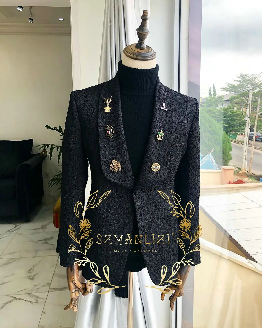 2023 Luxury Black Paisley Men Suits Slim Fit Groomsmen Shawl Lapel Formal Wedding Suits Party Tuxedos Costume Homme Sets