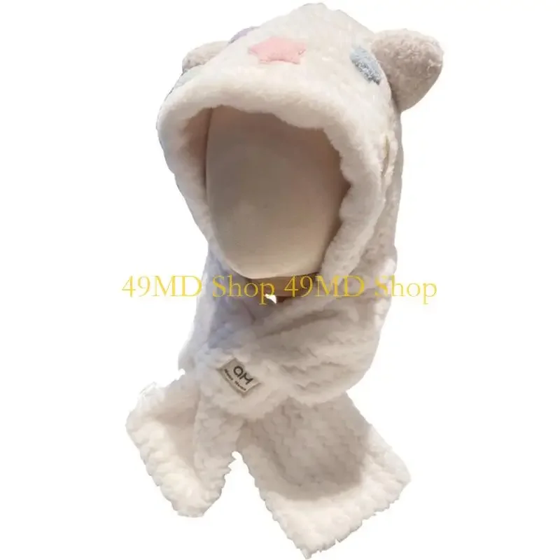 

49MD Cartoon Bear Ear Hat Warm Ear Flap Hat Plush Balaclava Cap Cold Weather Beanie