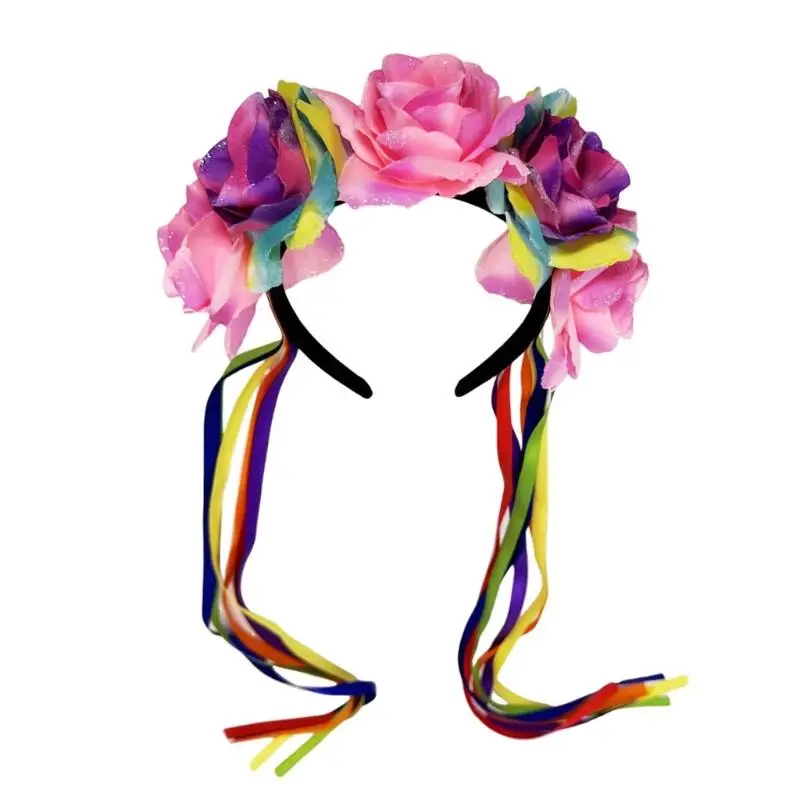 

39BD Floral Hairband Tassels Hair Hoop Gothic Tassels Hair Hoop Flower Tassels Props