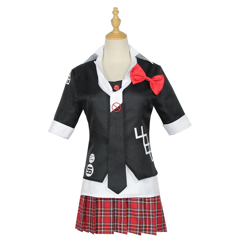 Danganronpa Anime Cosplay Kostuum Enoshima Junko Vrouwen Uniform Rollenspel Cafe Werk Outfit Schattige Rok Dubbele Staart Vlecht Pruikset