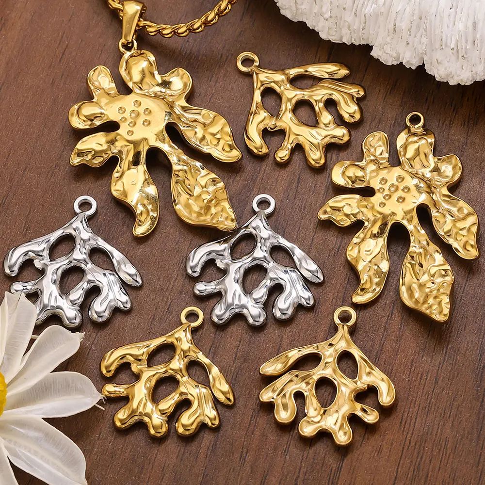 

5PCS/LOT Stainless Steel Seaweed Coral Golden Charms for DIY Earring Necklace Jewelry Materials Making Pendant Supplies Crafts