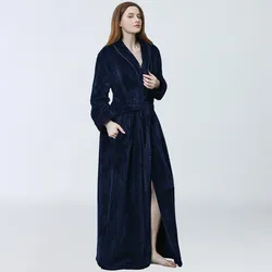 Women Comfortable Nightgown Sleepwear Autumn Winter Warm Coral Velvet Long Style Ladies Flannel Bathrobe Plus-down Thickening