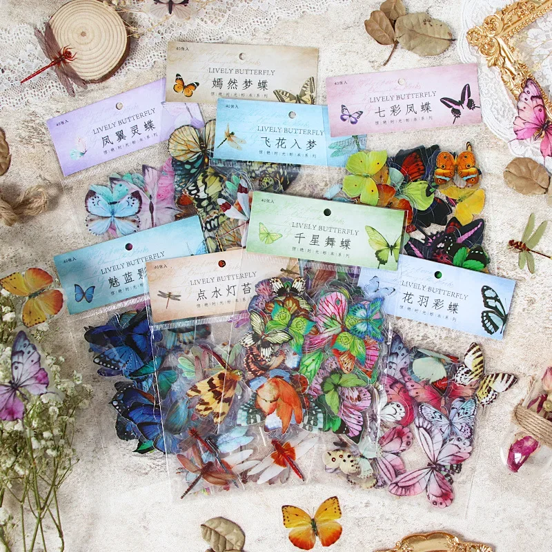 50/40pcs Butterfly Dragonfly Animal Sticker Natural Insect Collection Stickers Diary Notebook Planner Handbook DIY Paper Made