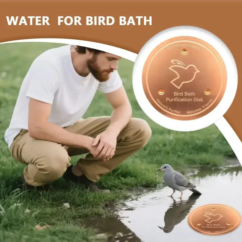Copper Bird Bath Purifier With Triple-Point Support Bath Disk Ornament Feeder Accessory For Outdoor Garden Bird Bath Bowls