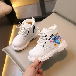 Stitch Kids Boots Cotton Shoes Warm Plus Plush Boots Autumn Ankle Boots Anime Cartoon Children Boys Girls Casual Shoes 21-30