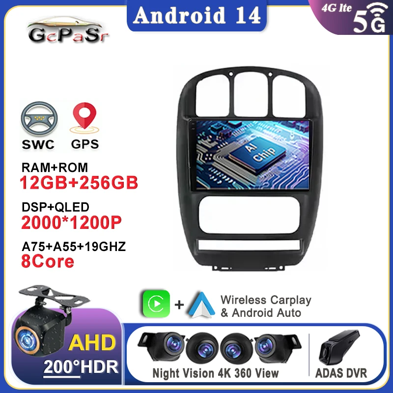 

Auto Radio Android 14 For Dodge Caravan 4 For Chrysler Grand Voyager RS 2000 - 2012 Car Multimedia Player Navigation Screen DVD