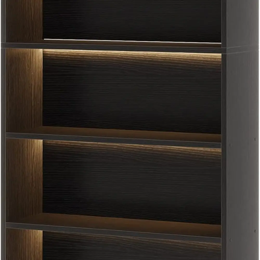 70.8 Black Tall Bookshelf with LED Lights, 5-Tier Heavy Duty Storage for Home