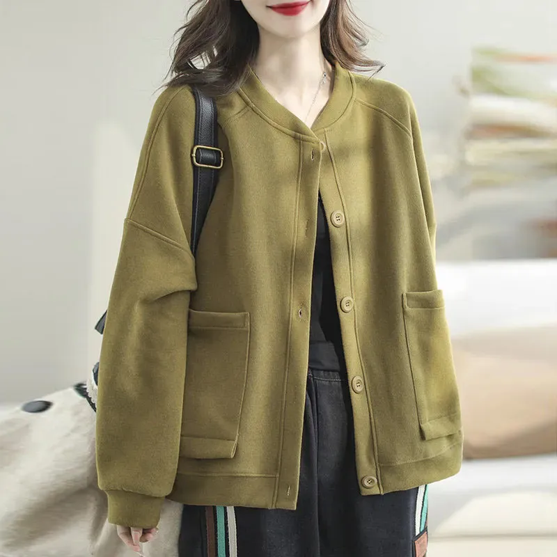 

Spring Autumn New Korean Hoodie Coat Fashion Women's Outerwear Short Single Breasted Pocket Casual Jacket Sportswear Female