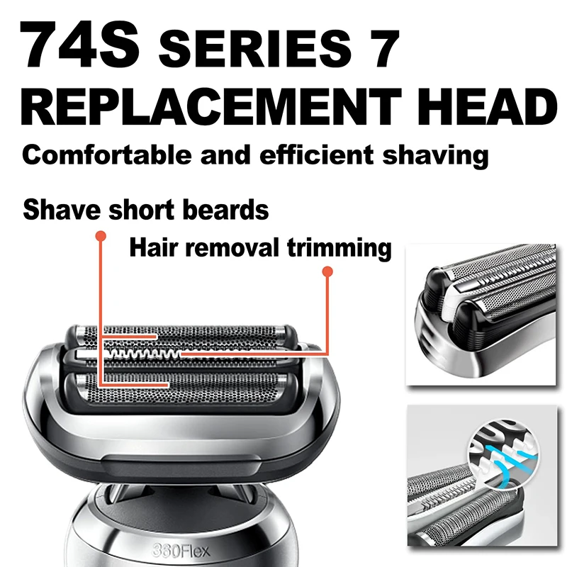 2PC Electric Shaver Replacement Heads Compatible with Braun Series7 Models 74S Mesh Blade Fits 7000CC 7020s 7025s 7027cs 7071cc