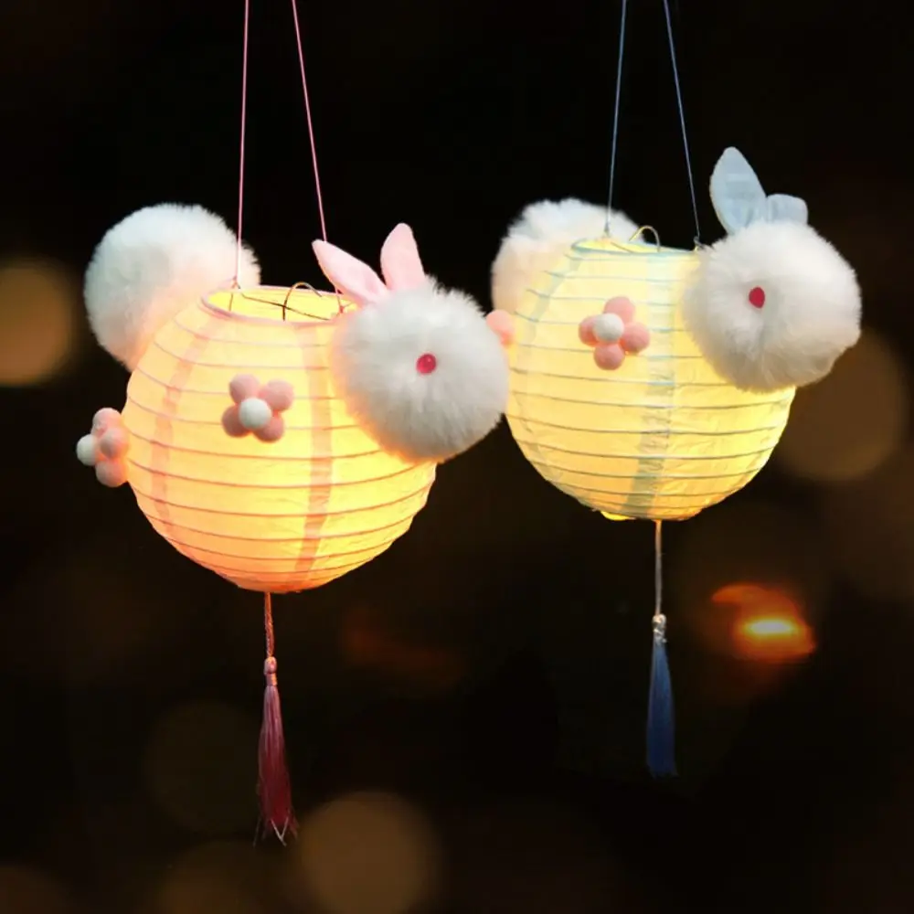 Cute Chinese Rabbit Lantern Portable Blessing Handheld Paper Lamp Traditional Handmade Antique Lantern Educational Toy