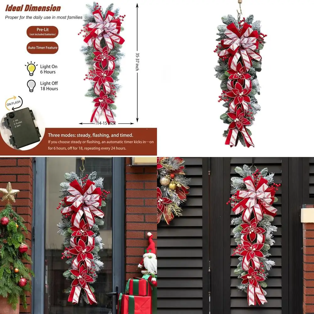 

36-рождественских слипок с предварительной подсветкой, красной бархатной лентой и ягодами для праздничного декора