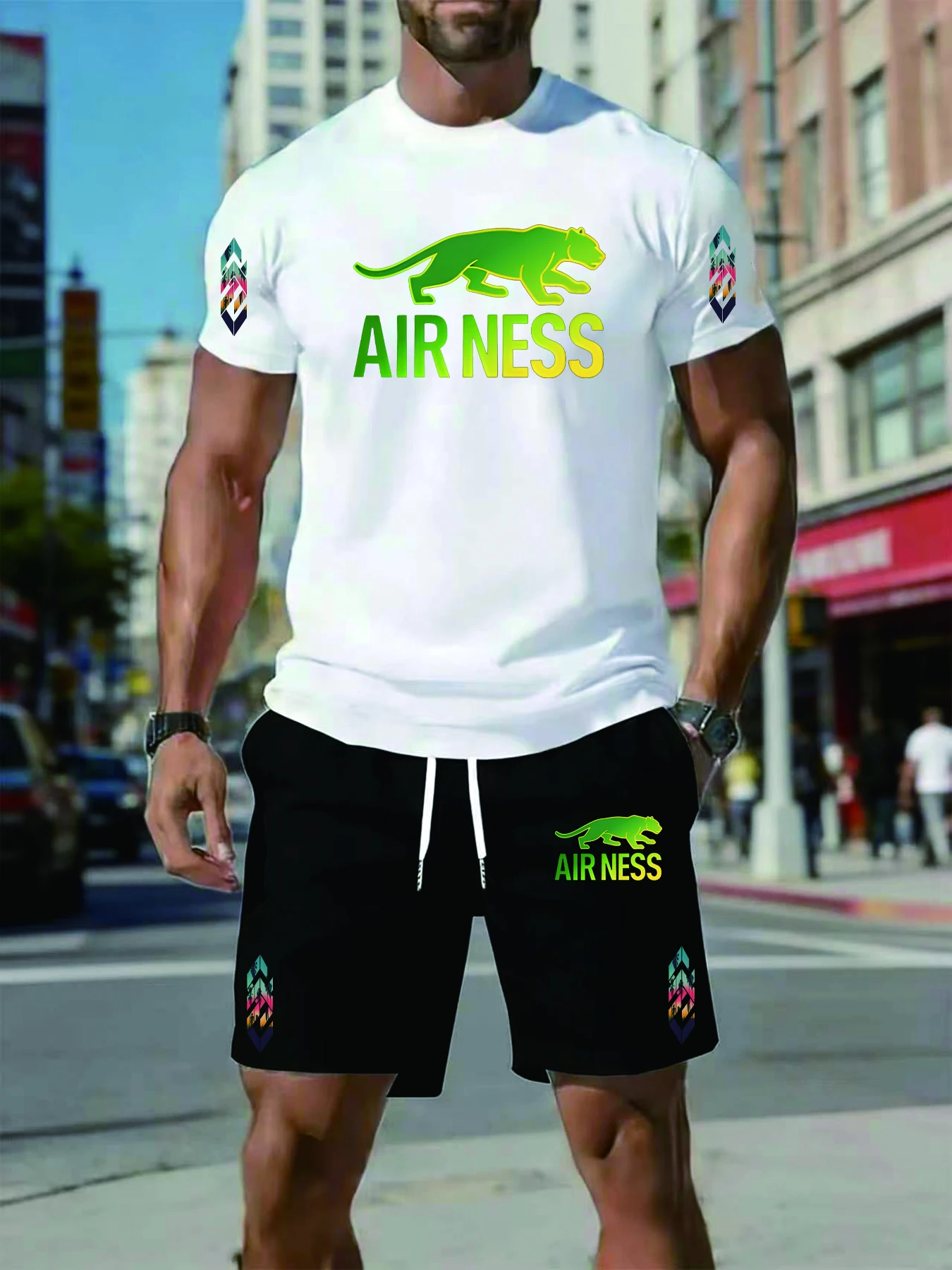Ensemble sportif pour homme à col rond simple, deux pièces. Le tissu extensible est doux et confortable, offrant une excellente respirabilité et