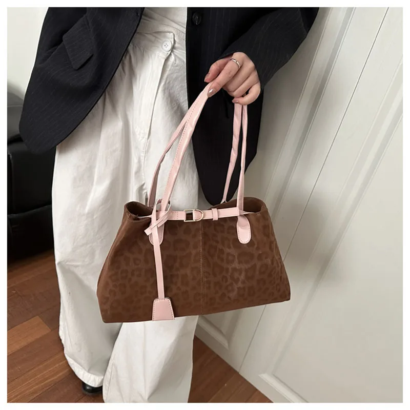 Large-capacity Leopard Pattern Tote Bag for Women Luxury Designer Trend PU Leather Shoulder Bag Short Handle Handbag Purses