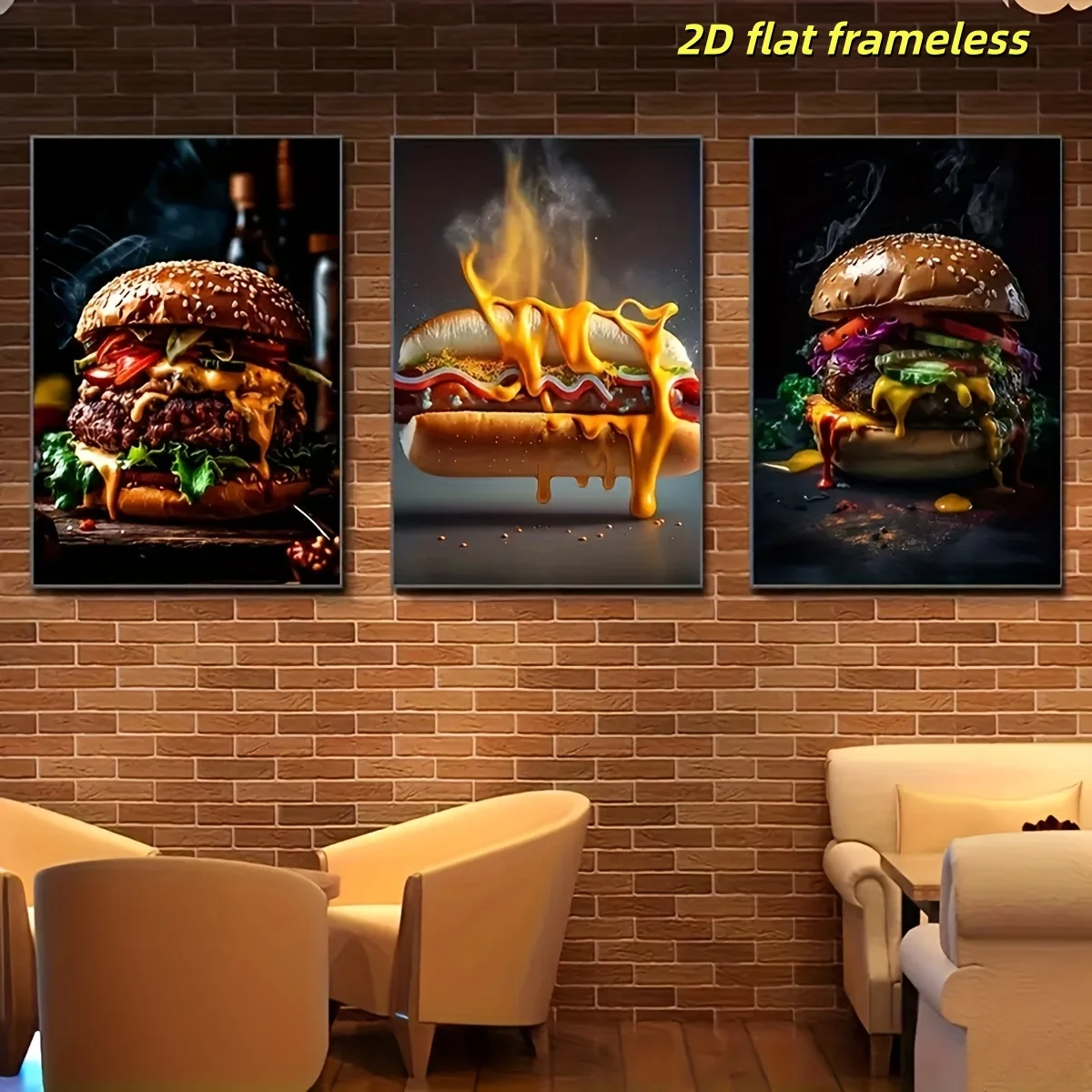 3-piece set of delicious food canvas posters -2D flat printing frameless paintings for living room, bedroom, office, coffee shop