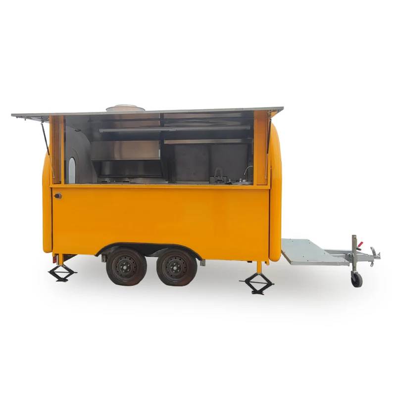 Custom Yellow Mobile Kitchen Food Truck and Food Trailer with Enclosed Serving Area and Bright Exterior for High Security