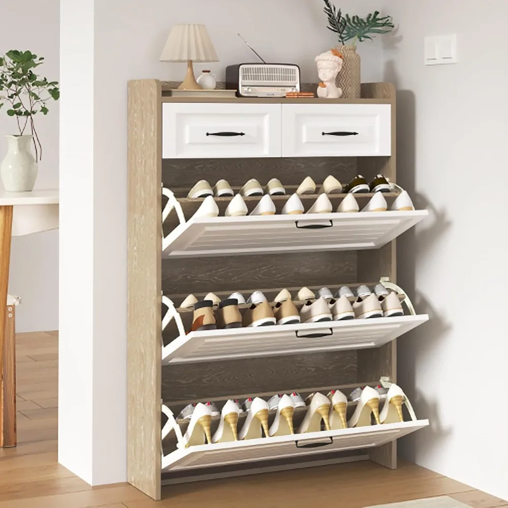 Shoe Storage Cabinet with 3 Flip Drawers and 2 Storage Drawers,Easy to Store 18-25 Pairs of Shoes,Wood Shoe Storage Cabine