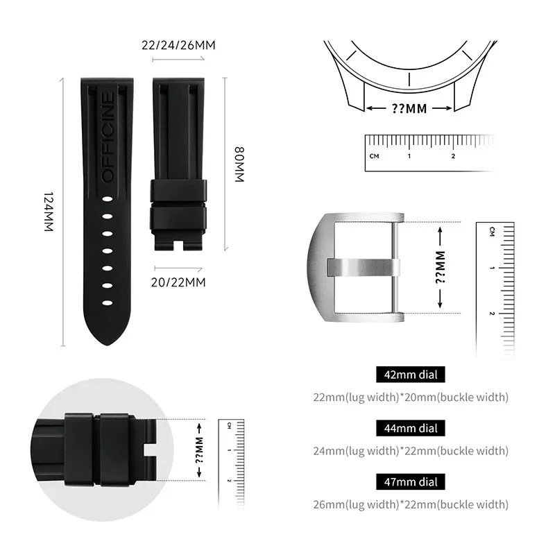 قسط عالية الجودة لينة مريحة FKM الفلوروروبر ساعة مطاطية الفرقة حزام ل بانيراي لومينور PAM0111 PAM0441 | 22/24/26 ملم #4