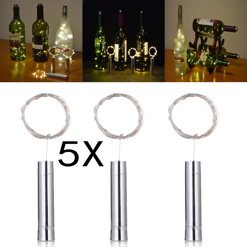 5X 1m / 2m bouchon de bouteille LED chaîne d'éclairage lampe de batterie pour la décoration de fête balcon cérémonie fil Mini guirlande Noël