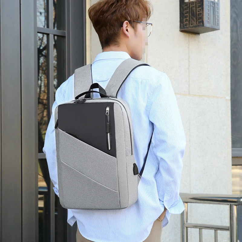 New Backpack Men's Business Computer Bag USB Interface Solid Color Large Capacity Wear-resistant Travel Bag Schoolbag Wholesale