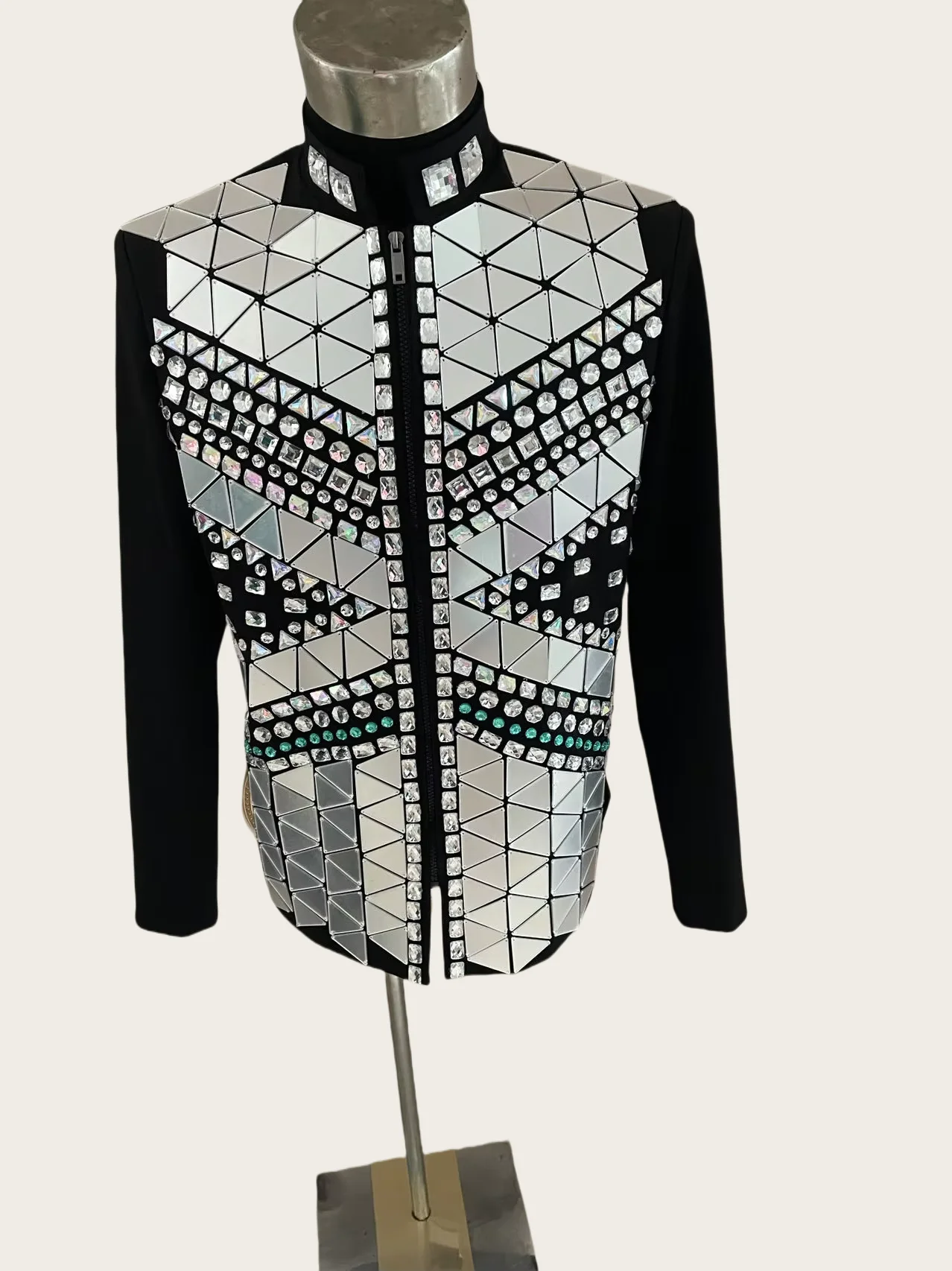 New Handmade Men's Mirrors Crystal Long Sleeve Suit Jacket Party Stage Show Performance Coat Club Singer Dancer Jazz Dance Wear