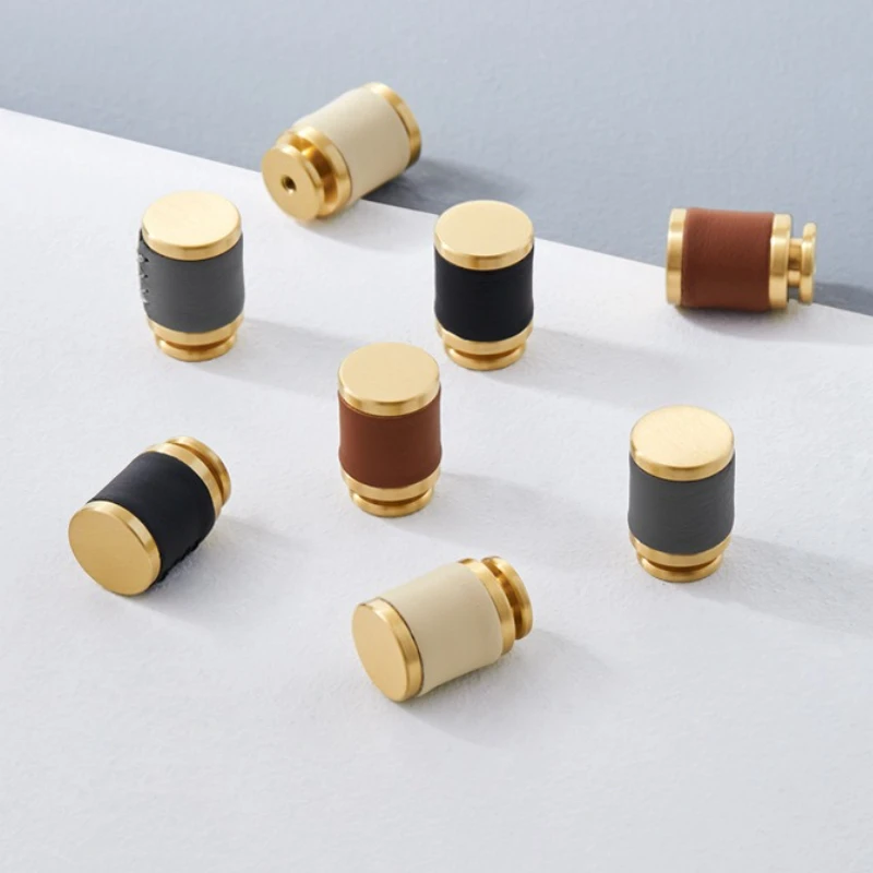 Multiple Funiture Cabinet Handles Modern Simple Drawer Genuine Leather Small Knobs Wardrobe Pulls Round Cupboard Door Knobs