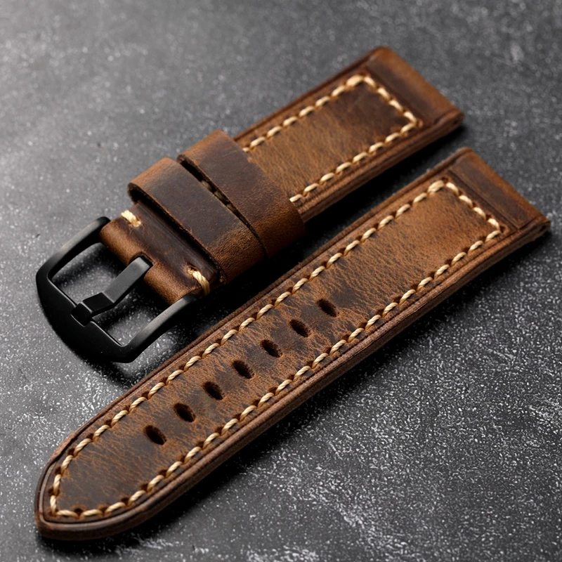 Vintage Men Leather Strap Oily Vintage First Layer Cowhide 20 21 22 23 24MM Adaptable Bronze Watch Bracelet Thickened