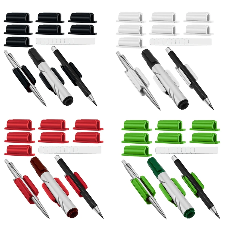 10PCS Pen Holder For Desk And Other Surfaces With 10 Extra Paste Pads Pen Holder Adhesive Silicone Pen Holder Red