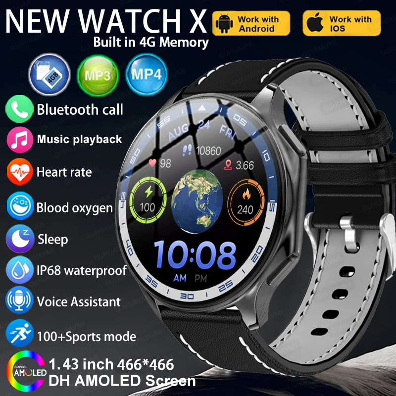 

2024New For Huawei Xiaomi 4GB Memory Watch X Business Smart Watch Always Display Bluetooth Call Music Videos Playback Smartwatch