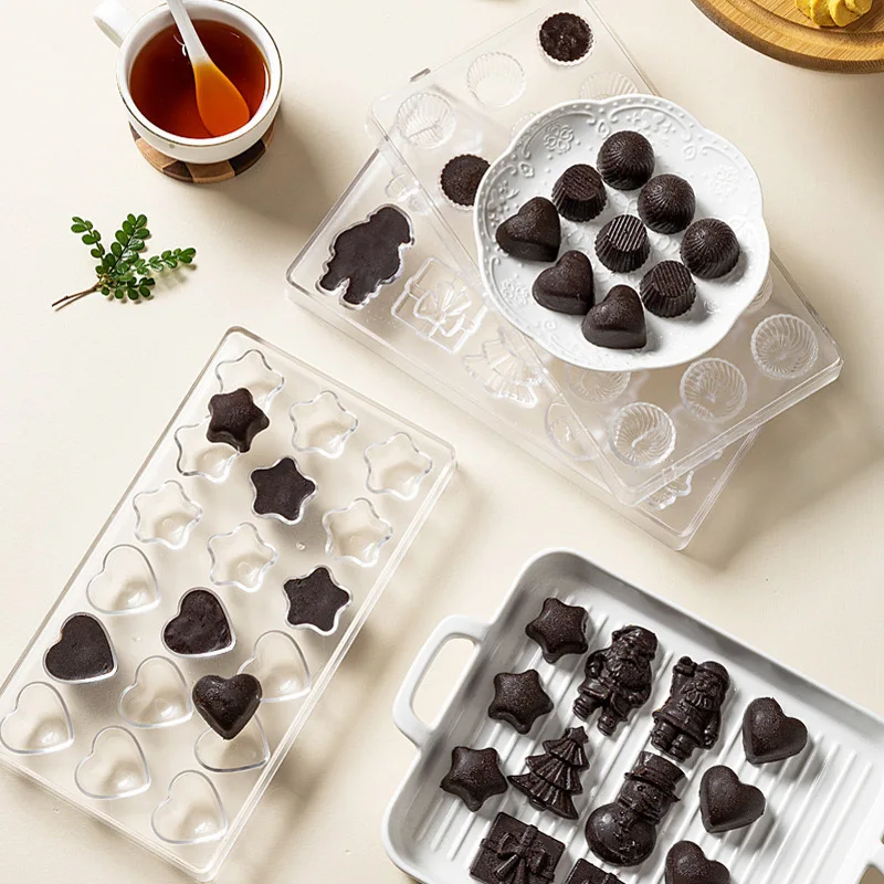 Plastic Chocolate Molds PS Transparent Chocolate Mold Christmas Series Baking Molds 3D Candy Mold Kitchen Baking Supplies