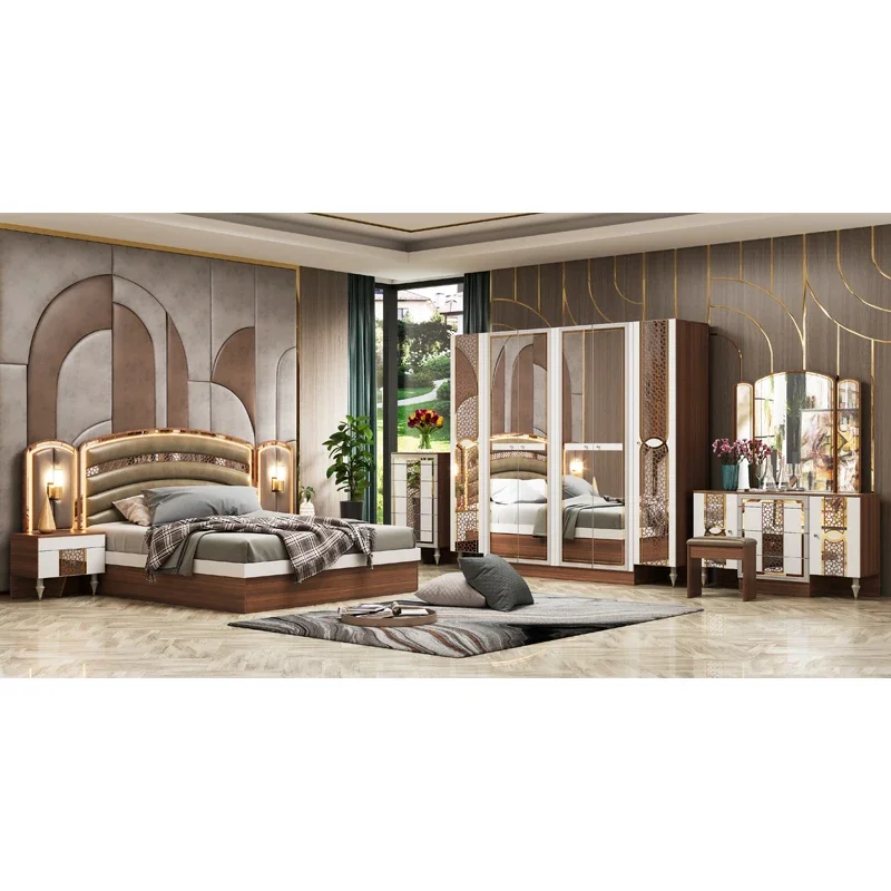 # Luxuriöses Design, königliches klassisches Kingsize-Bett mit Holzrahmen, Doppelbett, Haushalt, Leder, Queensize-Bett, modernes komplettes Schlafzimmermöbel-Set aus Holz