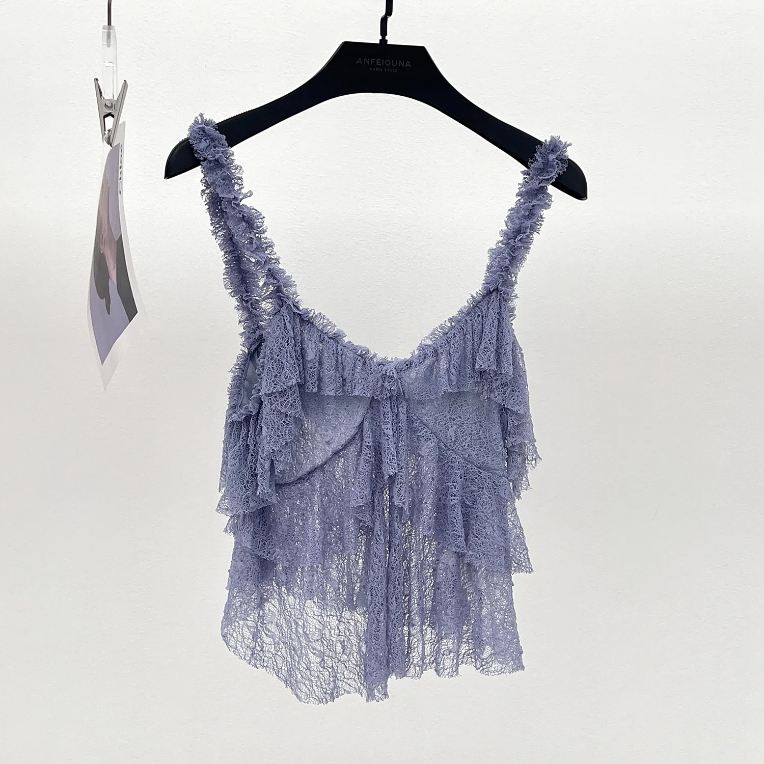 

2025 New Style Elastic Lace Layered V-Neck Short Strap Women's Top Vest y2k top