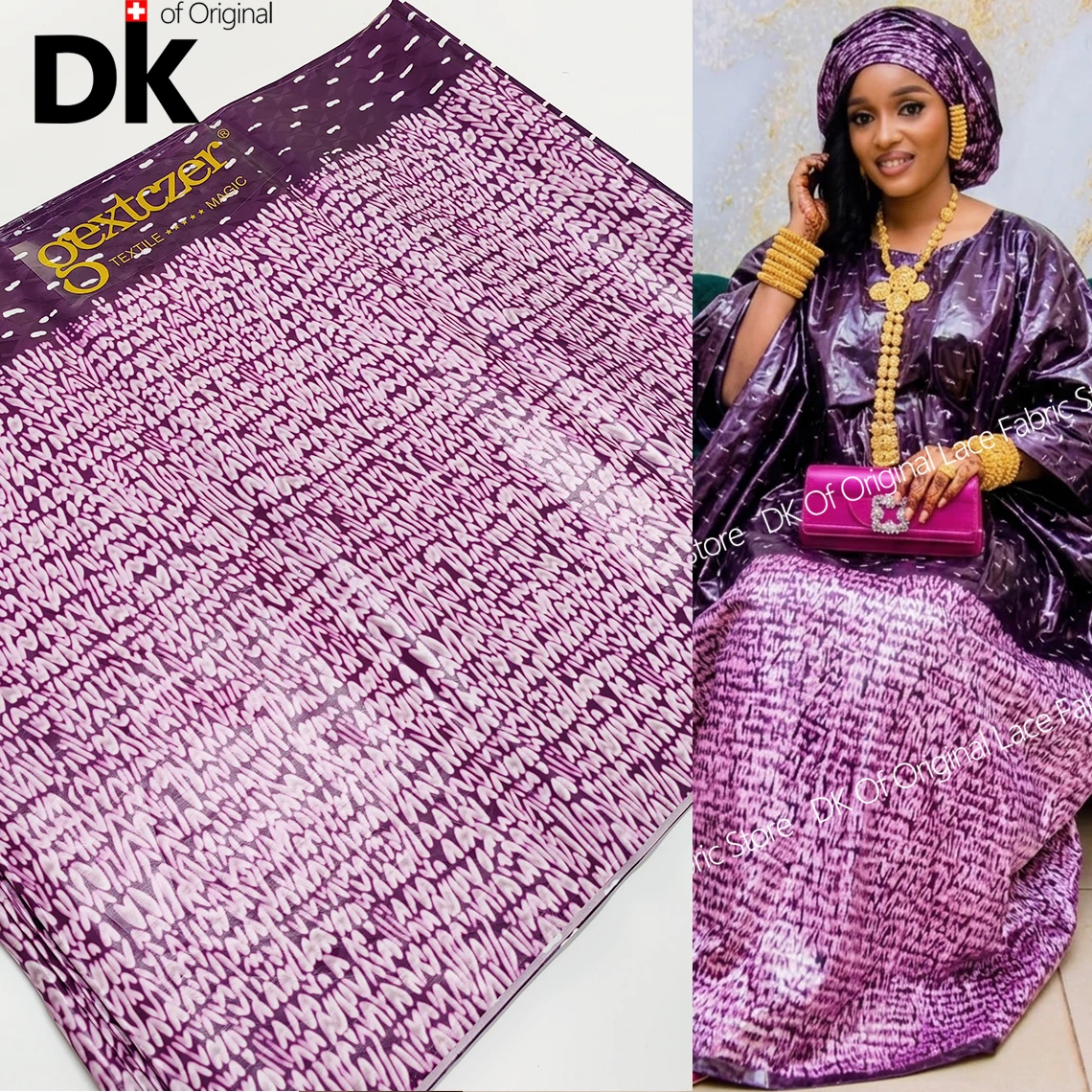 

Purple Perfumed Printed Bazin Fabric Original First Quality 3 Meters Jacquard Shining No Fading Basin Nigeria Wedding Material