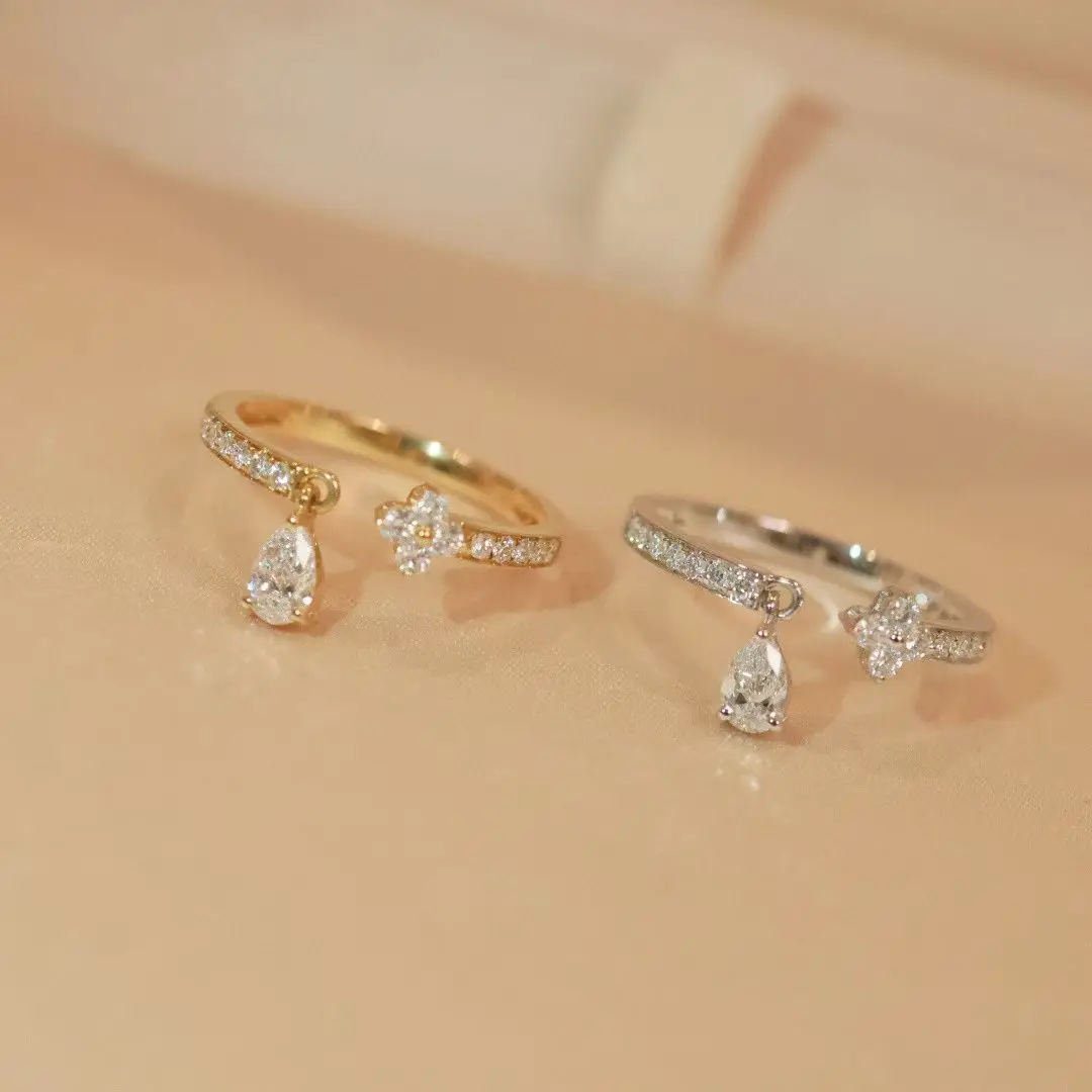 Certificated 18K Real Gold Dainty Double‑Band Stackable Teardrop Star Full Diamond Rings MOQ 1Pc Custom Jewelry For Bulk Order