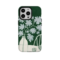 A Green Flower Art Oil Painting Phone Case for IPHONE 16ProMax 15 14 13 12 11 PRO Plus Acrylic TPU Two in One Mobile Phone Cases