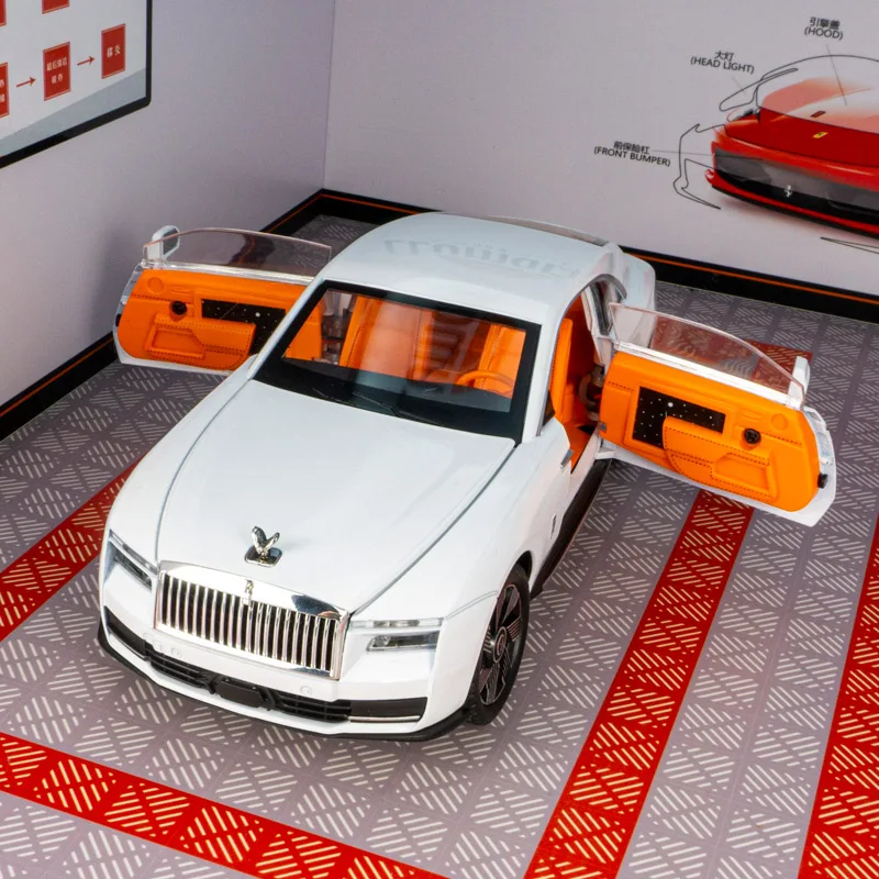 โมเดลรถโรลส์-รอยซ์ 1:24 ทำจากโลหะผสม ประตู ฝากระโปรงหน้า และฝากระโปรงท้ายสามารถเปิดได้ รายละเอียดสมจริง งานฝีมือประณีต