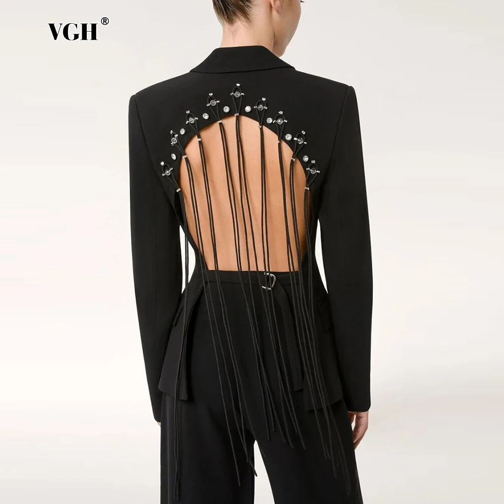 

VGH Sexy Backless Solid Blazers For Women Notched Collar Long Sleeve Spliced Button Temperament Slimming Blazer Female Fashion