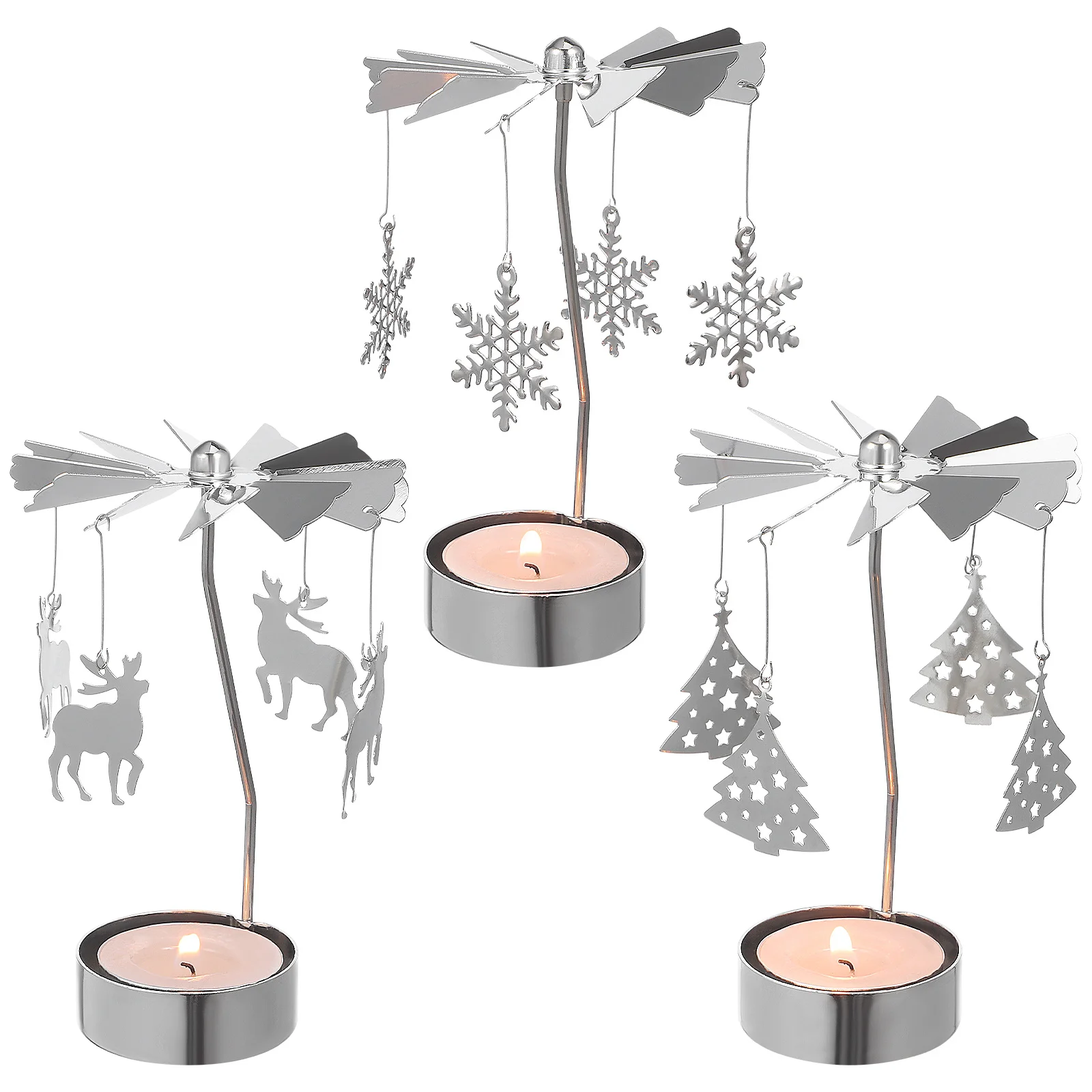 

3Pcs Metal Candlestick Spinning Snowflake Decor Romantic Rotating Candleholder Christmas Table Centerpiece Metal Candlestick